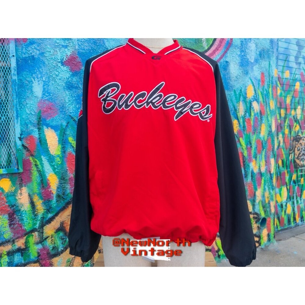 OHIO STATE BUCKEYES NCAA Vintage Windbreaker Size XL - Red (V-Neck Pullover)